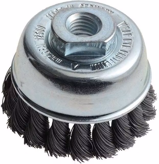 Lessmann Knot Cup Brush for Angle Grinders in Silver and Multicolour Stainless Steel – 1
