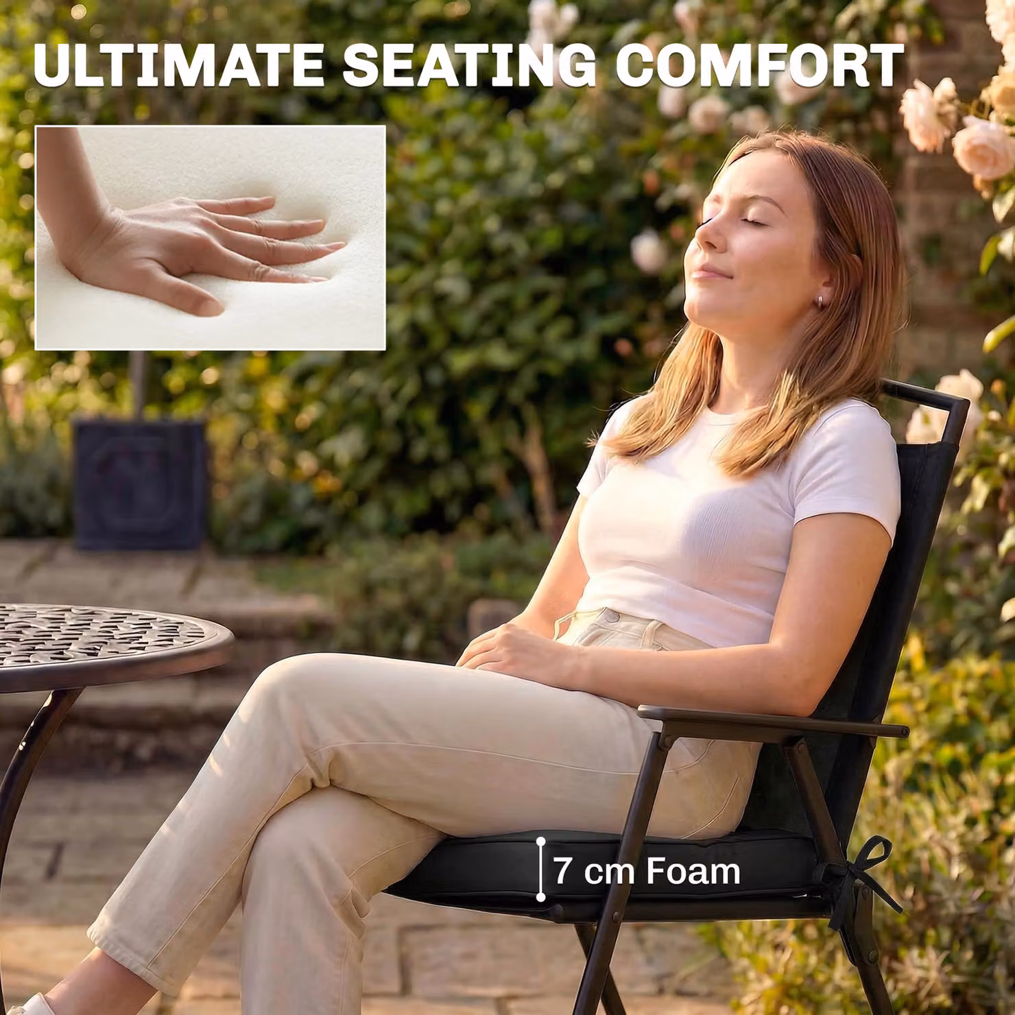 Outsunny Set of 2 Black Outdoor Chair Seat Cushions with 7cm Thick Foam and Ties – 4