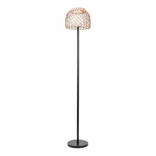 ValueLights Solar Powered Outdoor Garden Floor Lamp with Brown Rattan Shade
