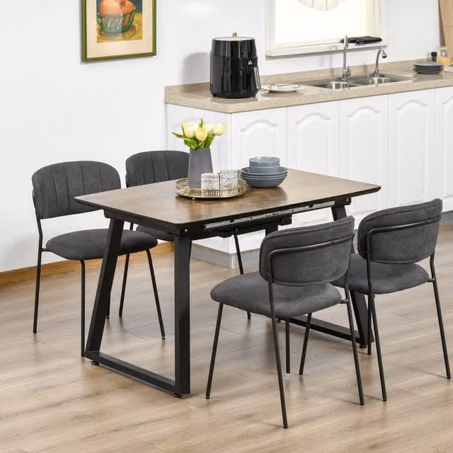 HOMCOM Extendable Rectangular Dining Table with Wood Effect Top and Sled Base in Brown