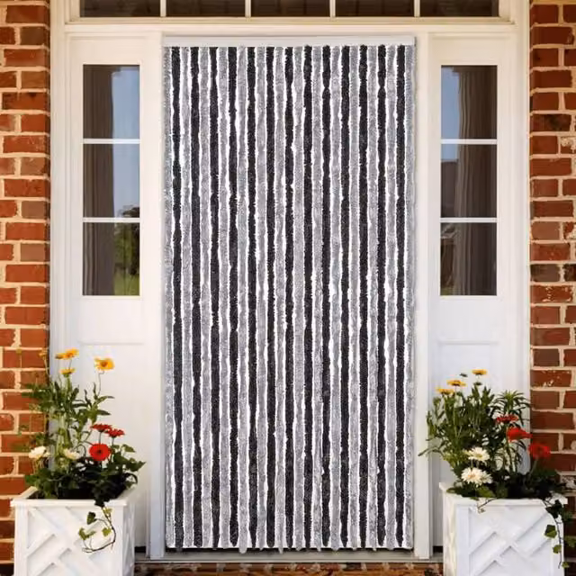 Berkfield Home Chenille Fly Curtain in Grey and Black, W/H: 118 x 220 cm – 1