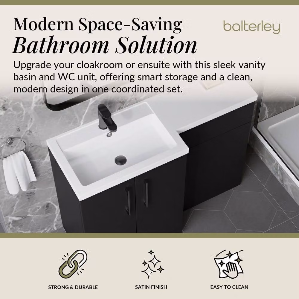 Balterley Modern Left-Hand Vanity and WC Unit Combination in Matt Grey, W: 110 cm, H: 84 cm – 2