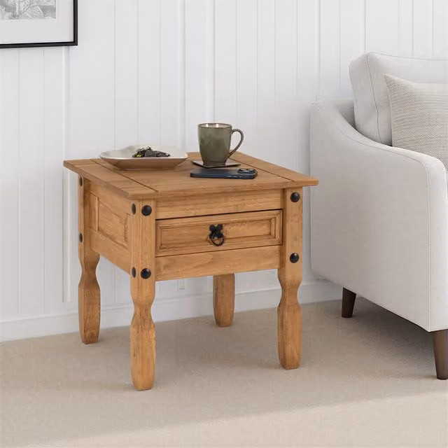 Seconique Corona Essentials 1 Drawer Lamp Table in Natural Waxed Pine – 1