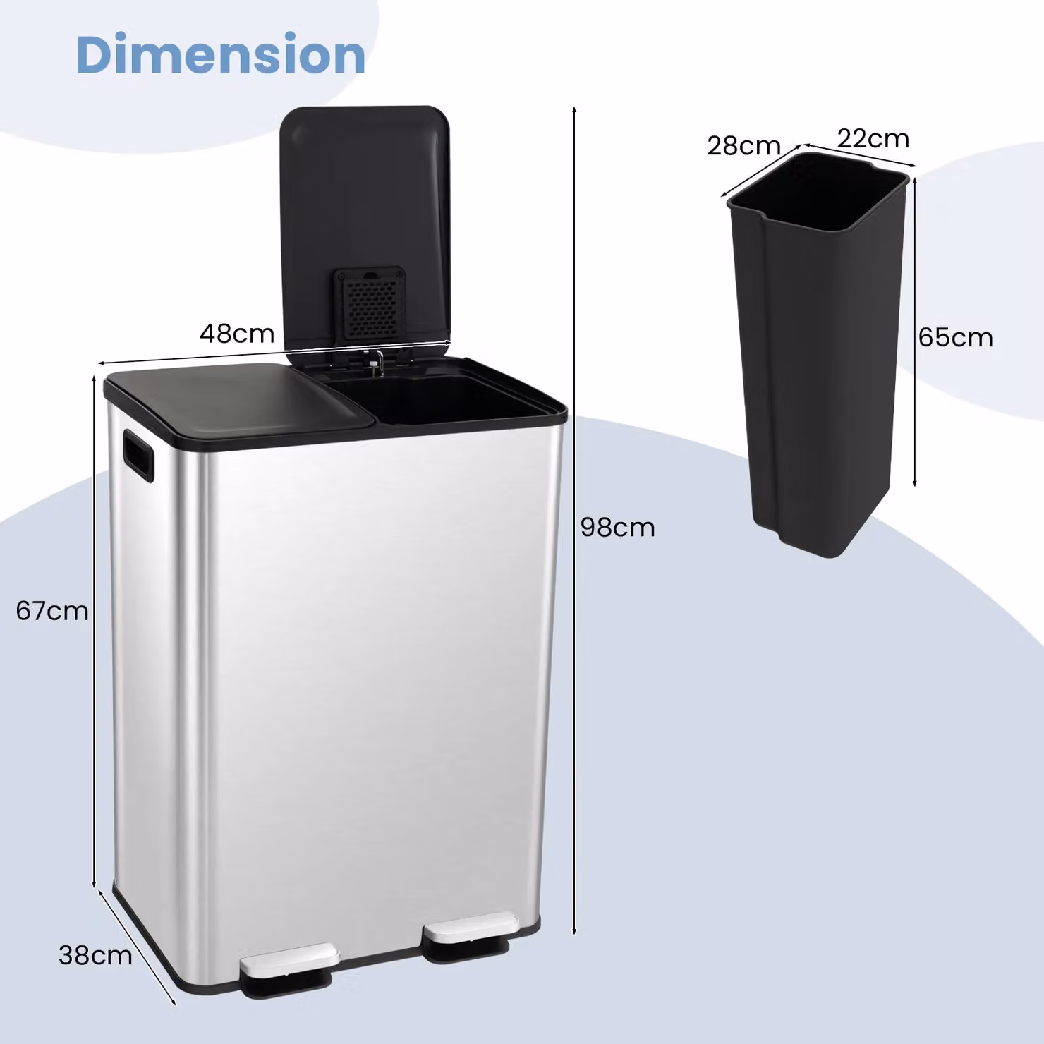 Costway 60L Dual Bin Trash Can with 2 x 30L Classified Compartments and Deodoriser in Silver Stainless Steel – 4