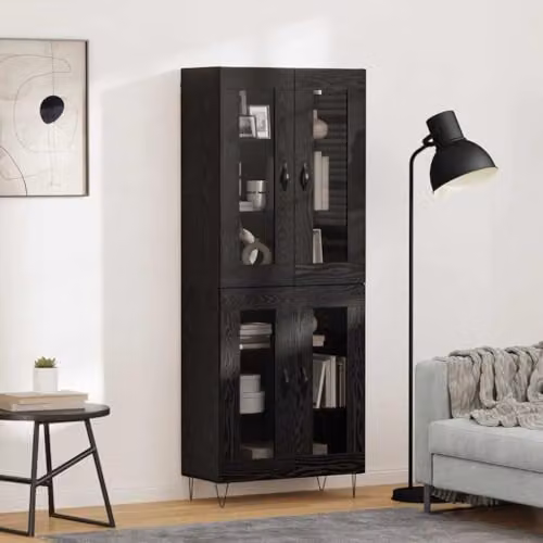 vidaXL Modern Black Highboard with Glass Doors and Internal Shelves, W/D/H: 69.5 x 34 x 90 cm – 2