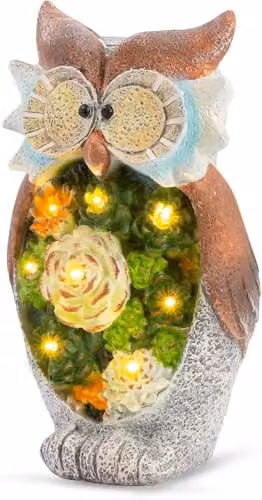Globrite Multicolour Owl Figurine Garden Ornament with Solar Powered LED Light in Resin – 1