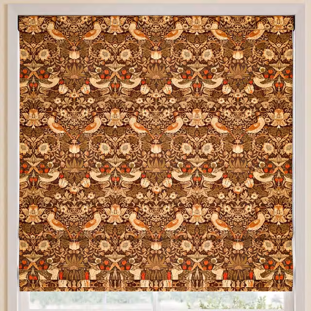 William Morris At Home Strawberry Thief Floral Velvet Made to Measure Roman Blind in Sand and Brown