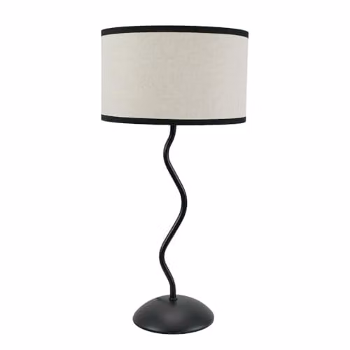 ValueLights Black Metal Wavy Stem Table Lamp with Black Trim Linen Shade and Included LED Bulb
