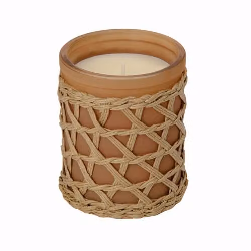 French Connection Scented Candle in a Transparent Round Glass Jar with Woody and Fresh Scents