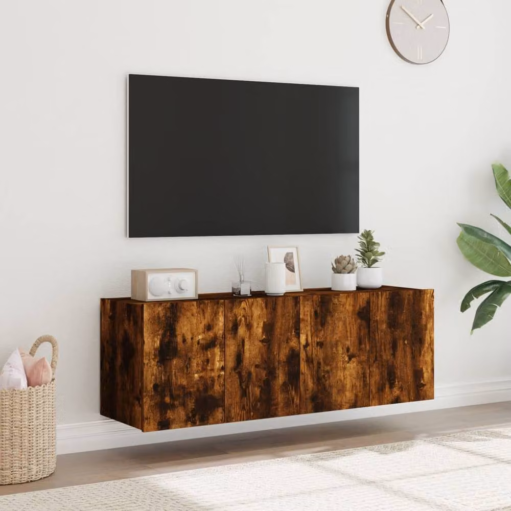 Berkfield Home Set of 2 Modern Wall Mounted TV Cabinets with Integrated LED Lights in Smoked Oak Brown, W/D/H: 60 x 35 x 41 cm – 4