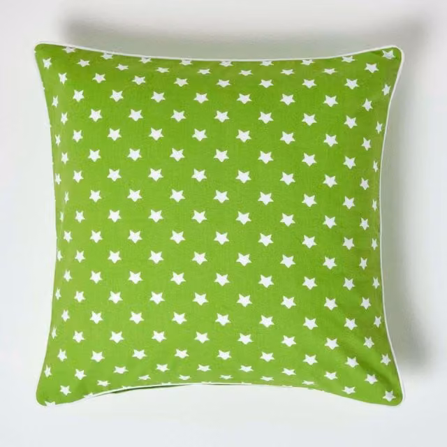 Homescapes Cotton Stars Cushion Cover, Green, W/D/H: 60 x 60 x 1 cm