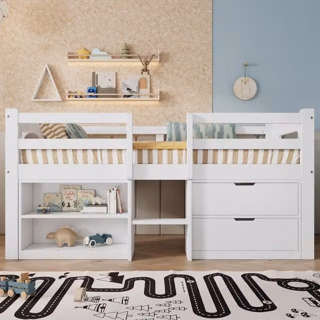 Aosom UK White Wooden Childrens 3ft Storage Bed with Safety Guardrail and 2 Drawers, W/D/H: 90 x 190 cm – 1