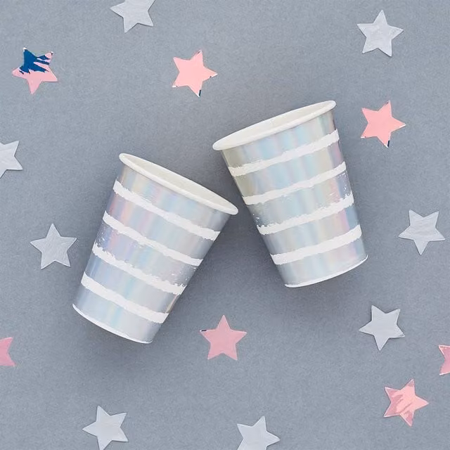 Club Green Iridescent Striped Paper Cups, Multicolour, Pack of 8