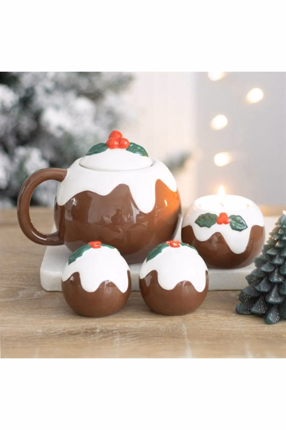 KDMD Festive Christmas Pudding Ceramic Mug with Holly Lid, 470ml, Brown – 3