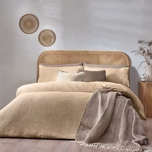 Yard Chunky Waffle 100% Cotton Duvet Cover Set in Beige, 200 x 200 cm