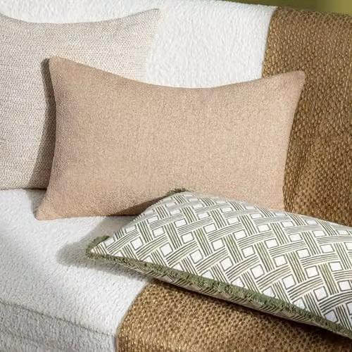 Hoem Alexa Rectangular Geometric Graphic Cushion in Green with Removable Cotton Cover W: 60 cm, H: 30 cm – 3