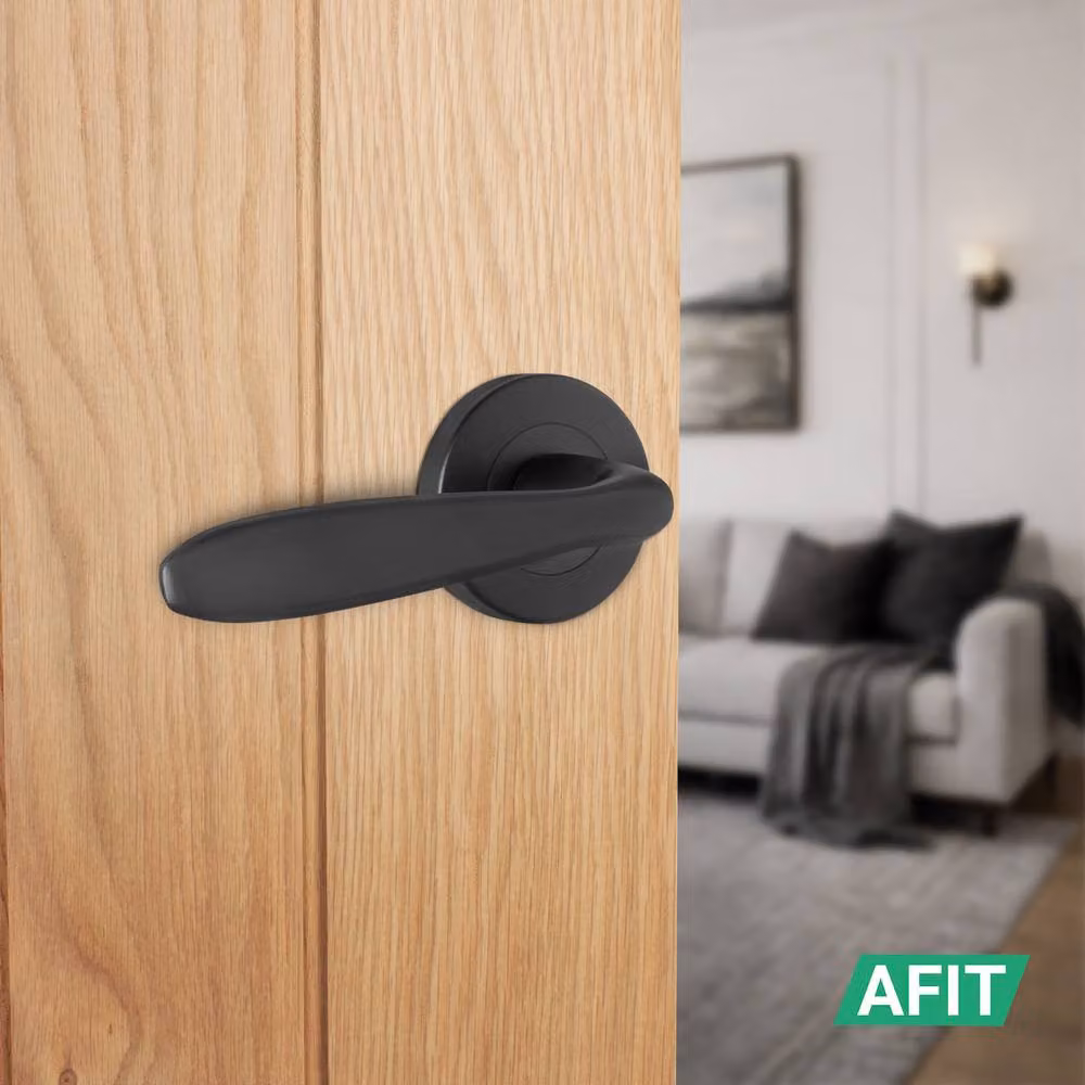 AFIT Matt Black Curved Internal Lever Door Handles with Round Rose, 5 Pairs, Size: 150 x 150 mm – 4
