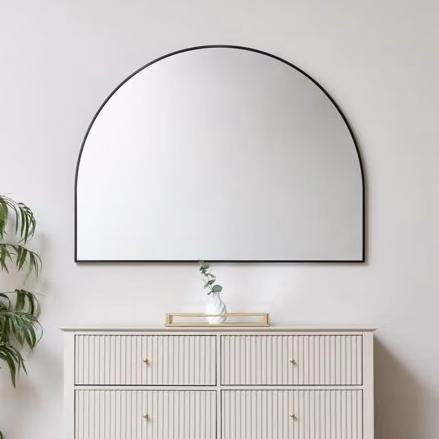 Melody Maison Black Arched Minimalist Wall Mirror W: 90 cm, H: 120 cm