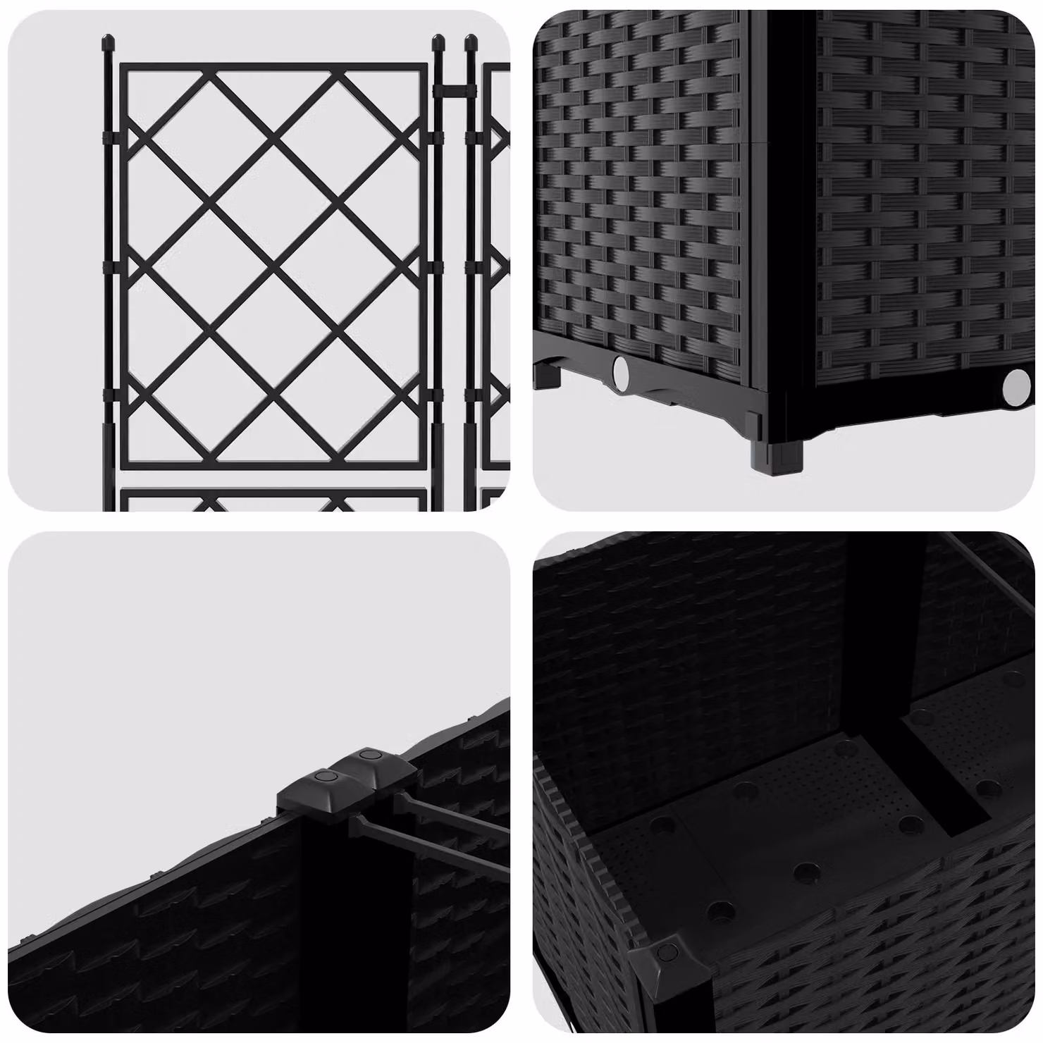Berkfield Home Garden Planter with Trellis, 5 Pieces, Black, W/D/H: 120 x 120 x 143 cm – 7
