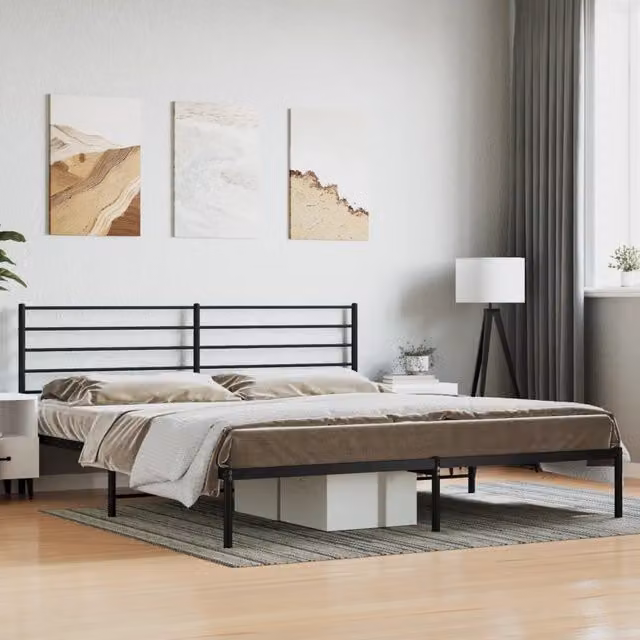 Berkfield Home Metal Bed Frame with Headboard in Black – 1