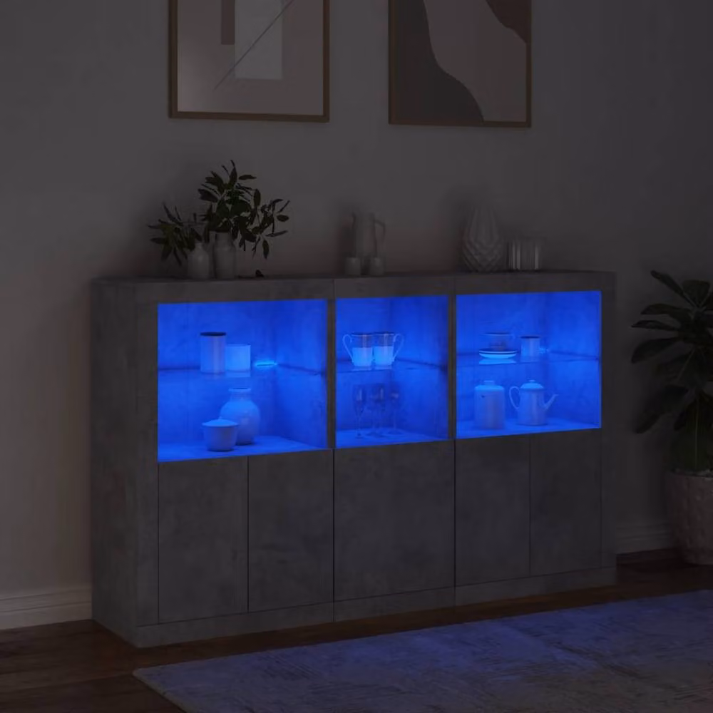 Berkfield Home Modern Sideboard with Integrated LED Lights in Concrete Grey, W/D/H: 162 x 37 x 100 cm – 2