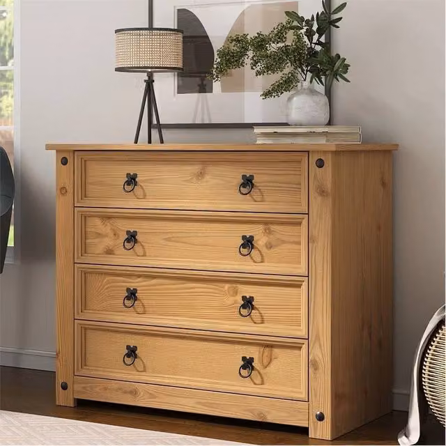 Kelvenix 4 Drawer Chest of Drawers in Rustic Brown Waxed Pine