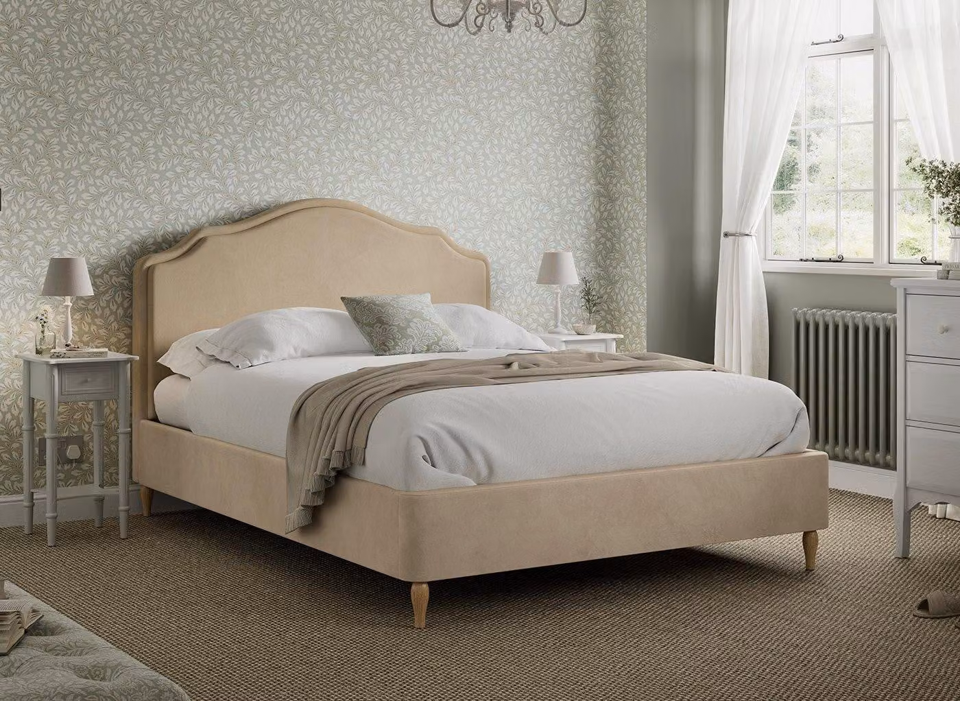 Dreams Ronnie Upholstered Velvet Bed Frame in Beige