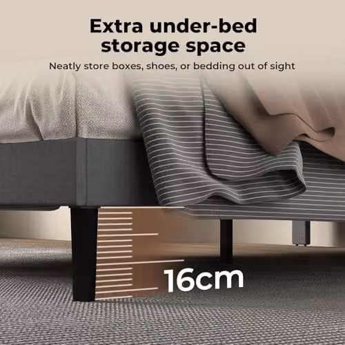 Levede Upholstered King Bed Frame in Grey Fabric with Modern Design, W/D/H: 180 x 200 cm – 7
