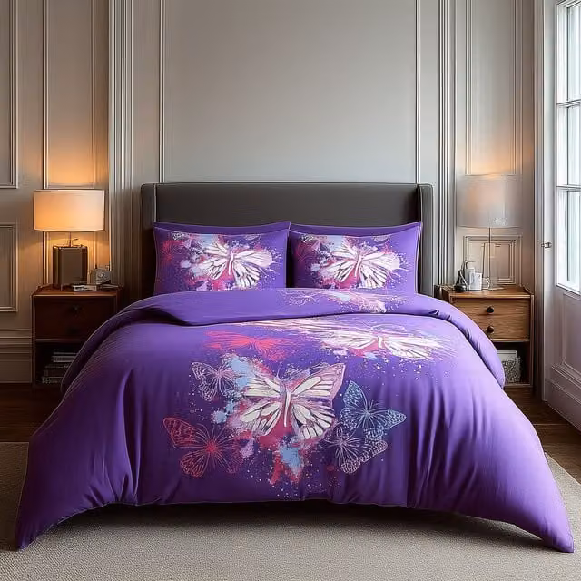 Snug City Butterfly Design Duvet Cover and Pillowcase Set in Purple, Super King, 200 x 200 cm