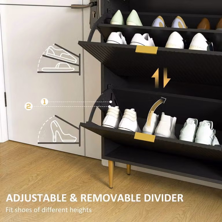 NESTLUNE Slim Shoe Storage Cabinet with 2 Tilting Compartments, Black, W: 100 cm, D: 15 cm