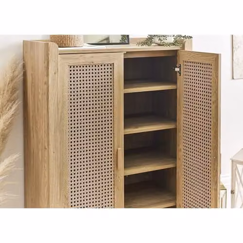 Julian Bowen Sydney Brown Faux Rattan Effect 2 Door Shoe Cabinet with Internal Shelves, W/D/H: 120 x 41 x 80 cm – 5