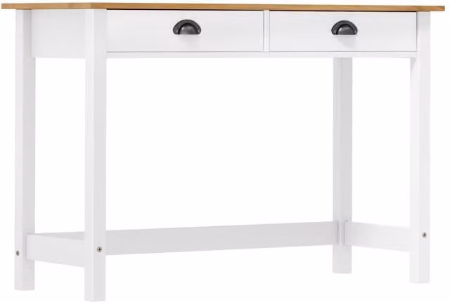Berkfield Home Hill Console Table with 2 Drawers in White Solid Pine Wood, W/D/H: 110 x 45 x 74 cm