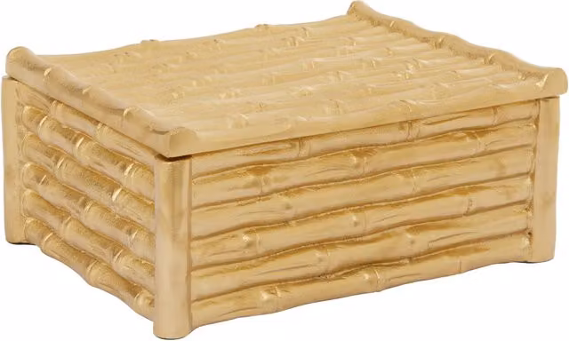 Orsina Hiba Large Gold Metal Bamboo Effect Rectangular Trinket Box