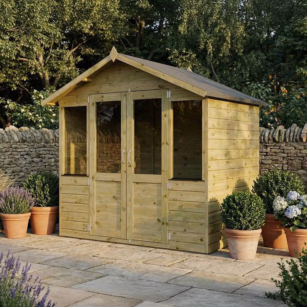 Mercia Traditional Wooden Summerhouse in Brown, W/D/H: 229.5 x 179.8 x 221.3 cm – 2