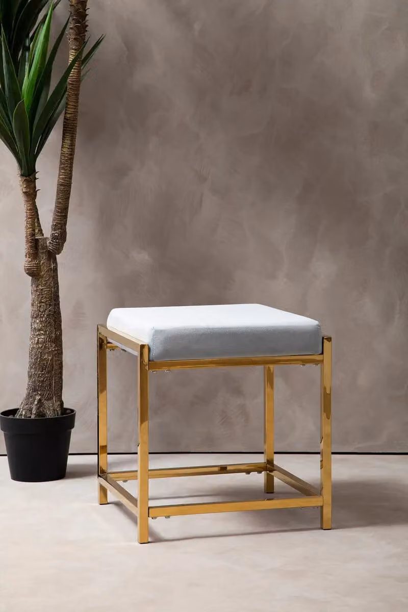 Orsina Powder Blue Velvet and Gold Square Upholstered Accent Stool – 3