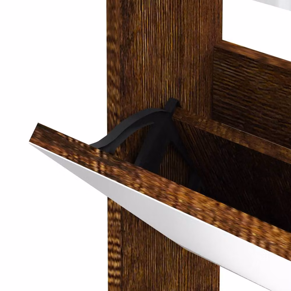 Berkfield Home 3-Layer Shoe Cabinet with Mirror in Smoked Oak Brown, W: 63 cm, D: 17 cm, H: 102.5 cm – 3