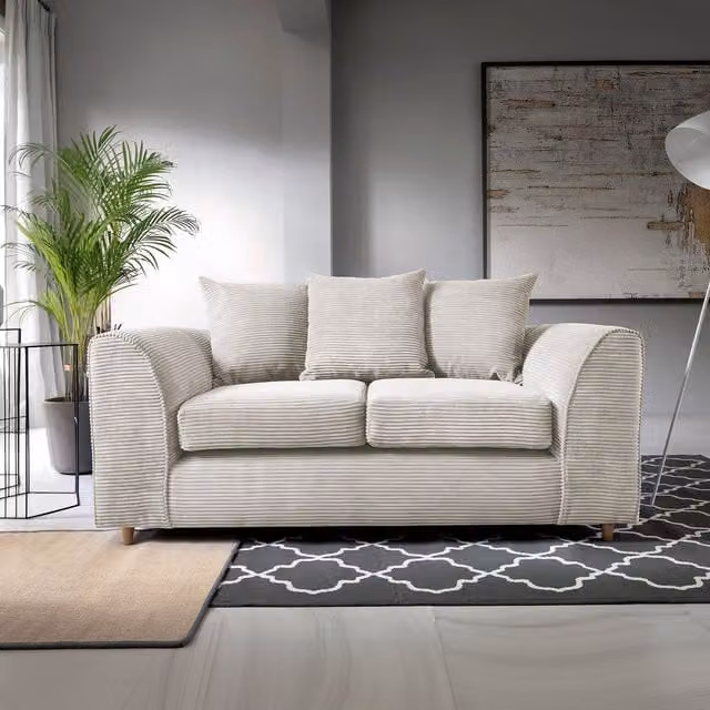 Abakus Direct Jumbo 2 Seater Sofa in White Water Repellent Jumbo Cord, W/D/H: 160 x 89 x 78 cm