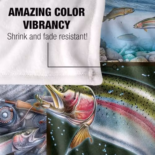 JQ Licensing Trout Fishing Silky Touch Super Soft Fleece Throw Blanket in White, W/D/H: 152 x 127 cm – 3