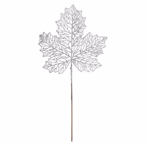 VFM e-Store Silver Christmas Glitter Maple Leaf Spray Decoration, W: 22 cm, H: 45 cm