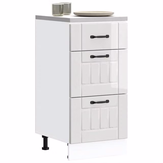 Berkfield Home Lucca High Gloss White Kitchen Base Cabinet with Hinged Doors and Drawers