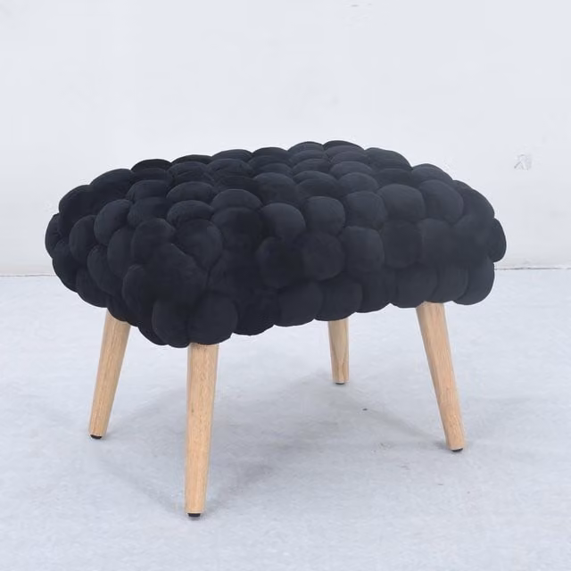 Artemis Home Cushla Bubbly Velvet Small Footstool in Black W/D/H: 45 x 45 x 43 cm