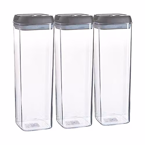 Argon Tableware Set of 3 Plastic Food Storage Containers with Airtight Clip Lids, 1.9 l, Grey and Transparent – 1