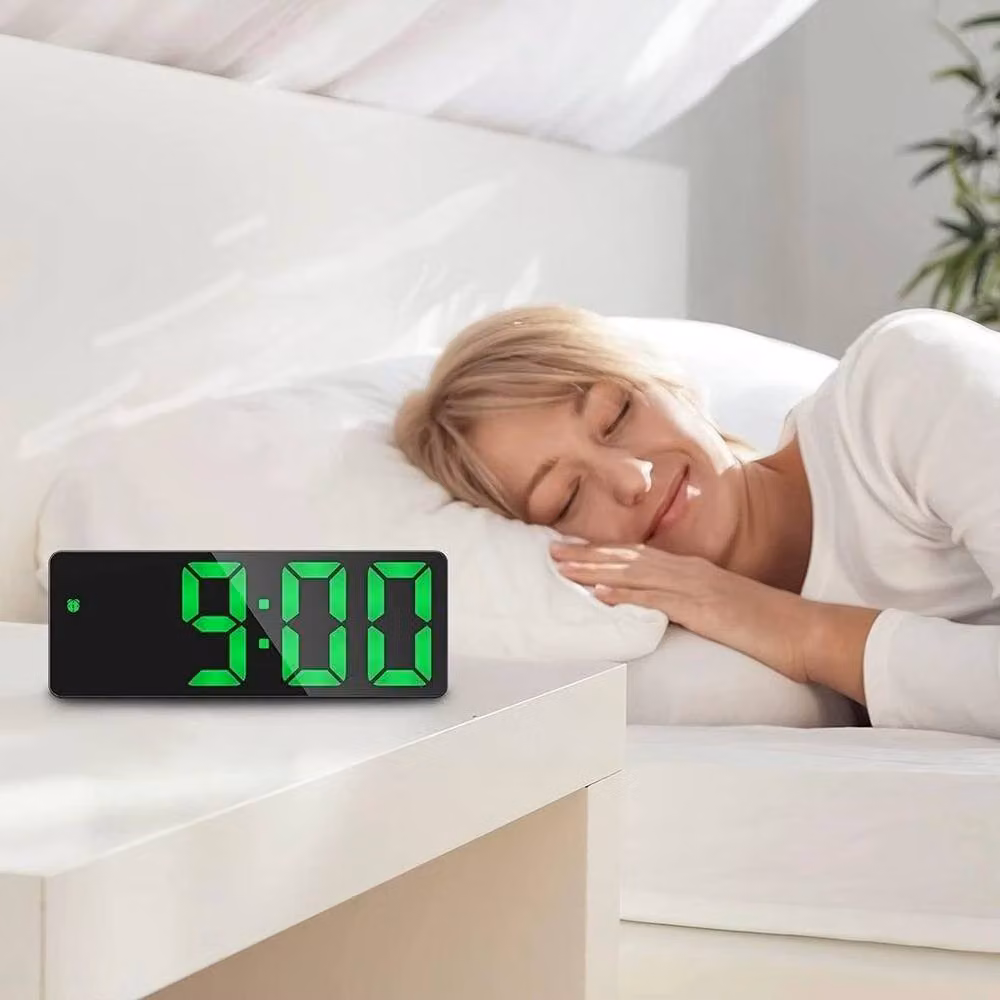 FLAVORA Digital Mirror LED Alarm Clock with Display, Black, W: 100 cm, H: 15 cm – 5