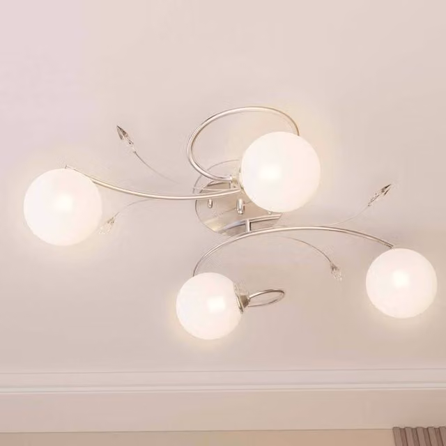 Berkfield Home Beautiful White Ceiling Lamp with Round Glass Shades for 4 G9 LED Lights