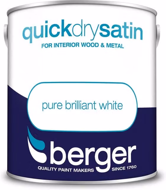 Berger Quick Dry Satin Water Based Paint in White, 2.5L