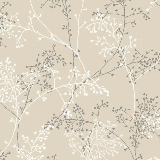Grandeco Taranto Modern Floral Botanical Wallpaper in Beige
