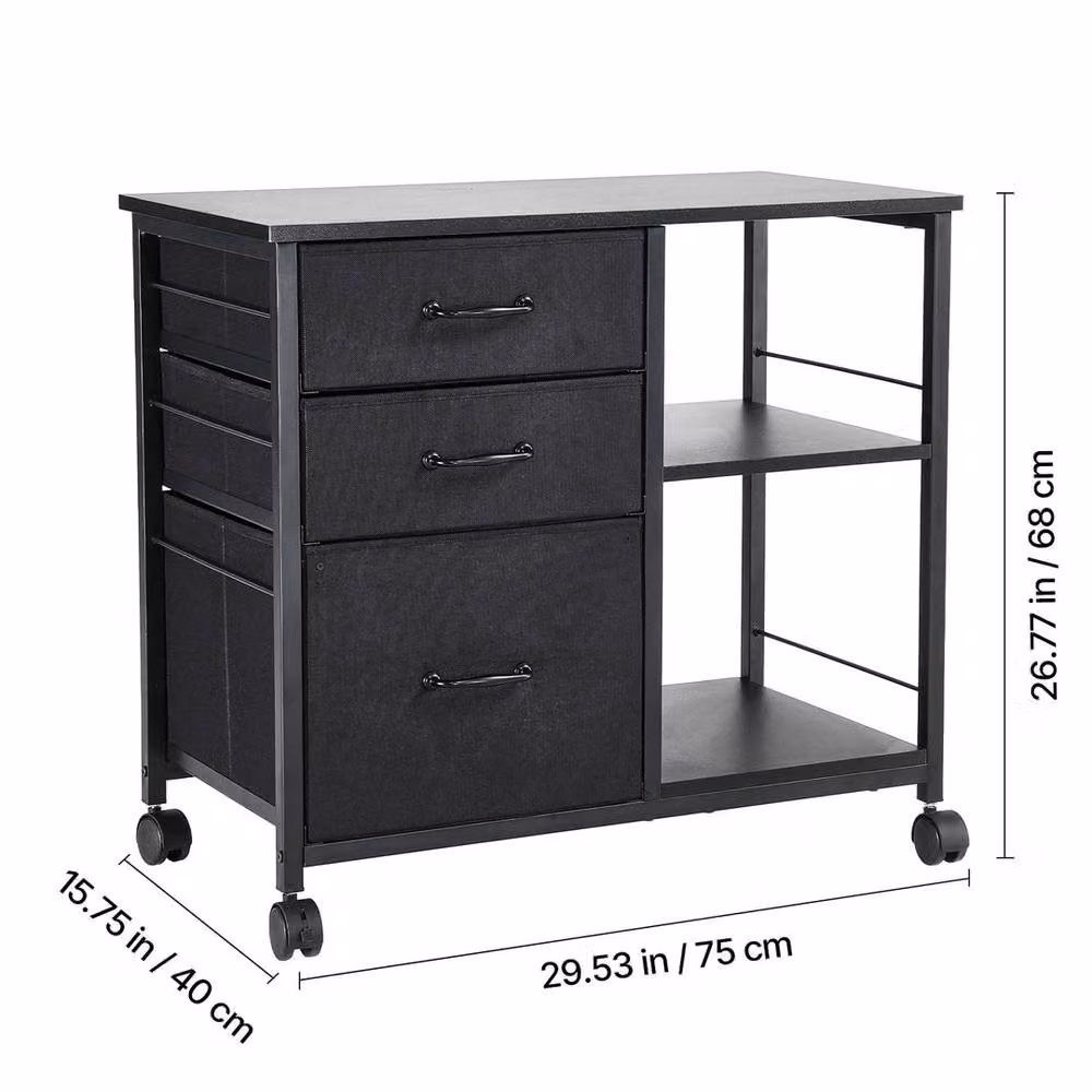 EONLION Mobile Metal File Cabinet with 3 Fabric Drawers in Black, Height: 68 cm, Width: 100 cm – 2