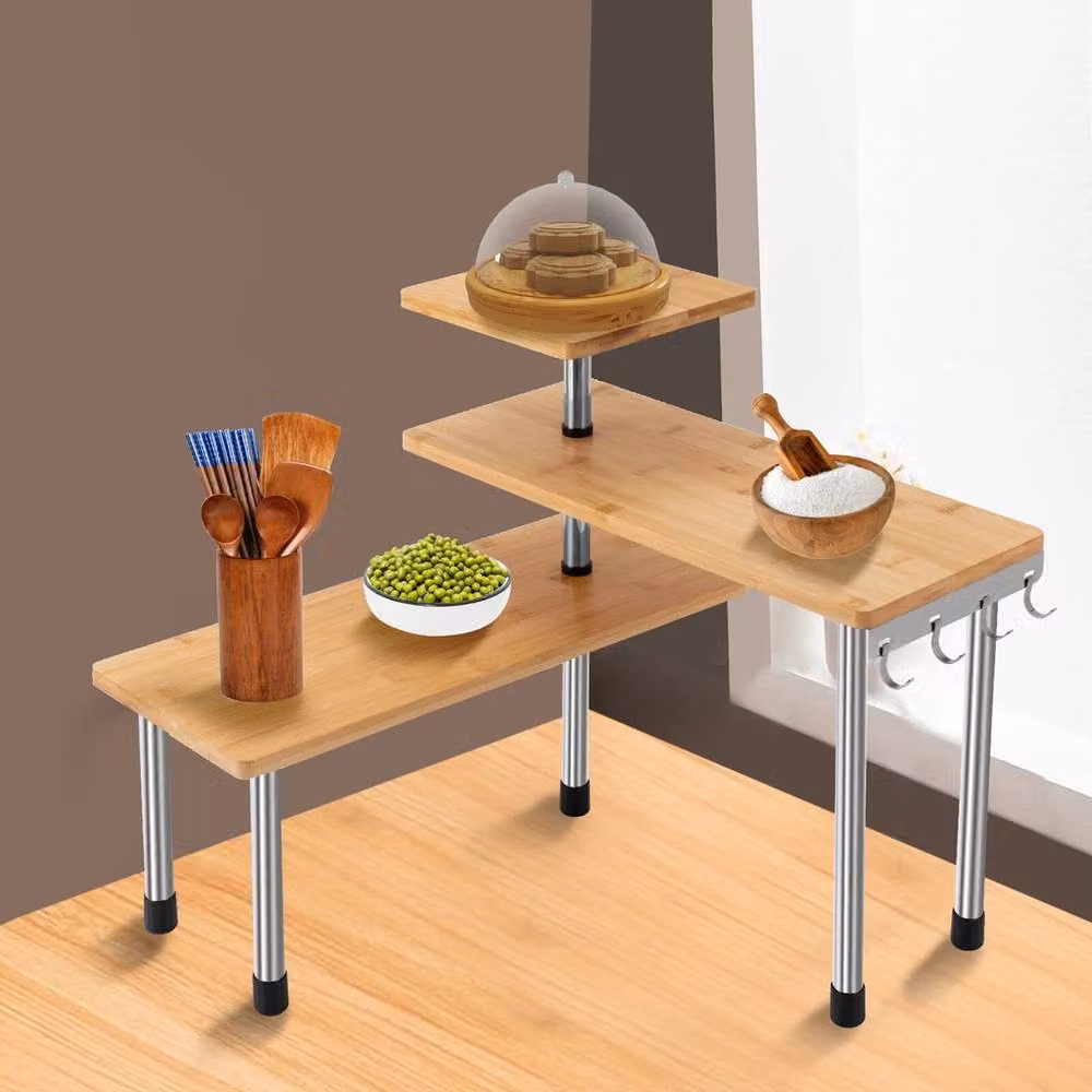 Ventryn 3 Tier Corner Storage Shelf Rack Organizer Stand in Beige, W/D/H: 38.81 x 38.81 x 43.0 cm – 3