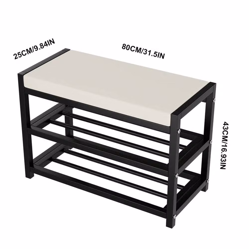 FLAVORA Black Shoe Bench Stool and Storage Rack, W/D/H: 80 x 25 x 43 cm – 2