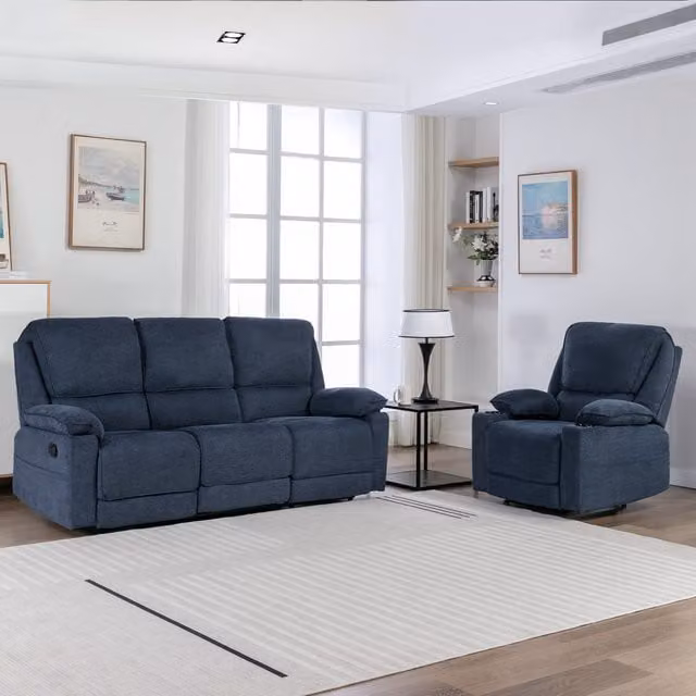 More4Homes Sydney 1 and 3 Seater Fabric Latch Recliner Sofa Set in Blue